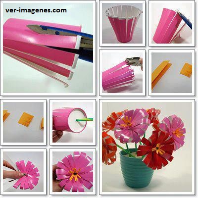 Imagen Flores realizadas con vasos de carton